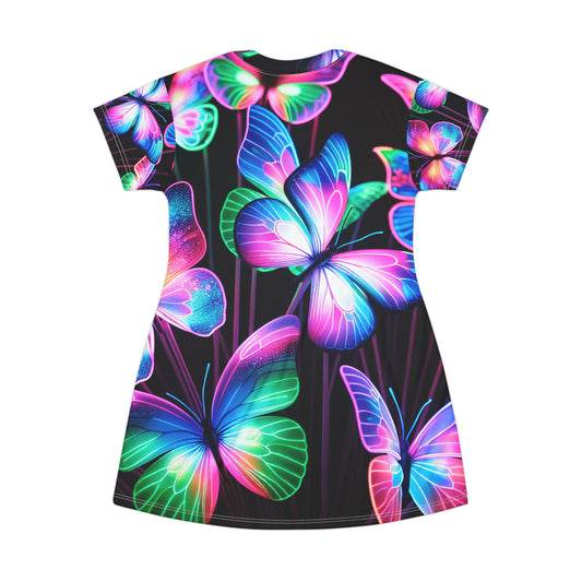 Twisted Neon Flutter Neon Butterflies Womans T Shirt Dress