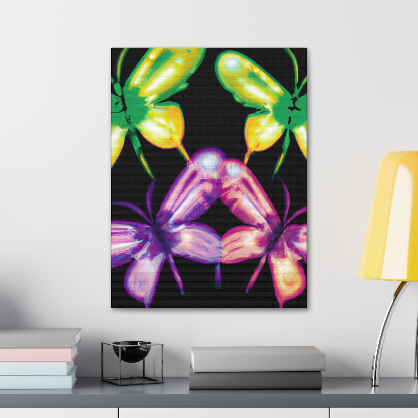 'Neon Flutter Skies' Neon Butterflies  Art Canvas