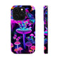 "Neon Gloomsprite Dance" Neon Butterflies and Mushrooms Premium Art Magsafe Magnet Tough IPhone 13 14 15 Pro Plus Max and Mini in Matte and Glossy Phone cases