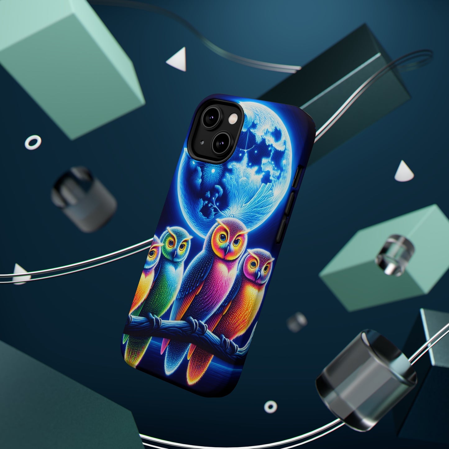Neon Nocturnal Orbitals. Neon Owls Premium Art Magsafe Magnet Tough IPhone 13 14 15 Pro Plus Max and Mini in Matte and Glossy Phone cases