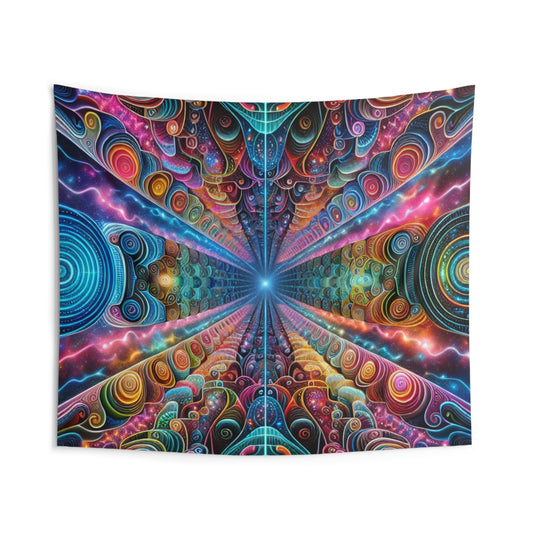 Cosmic Chromatic Labyrinth. Infinity Patterns Art Tapestry