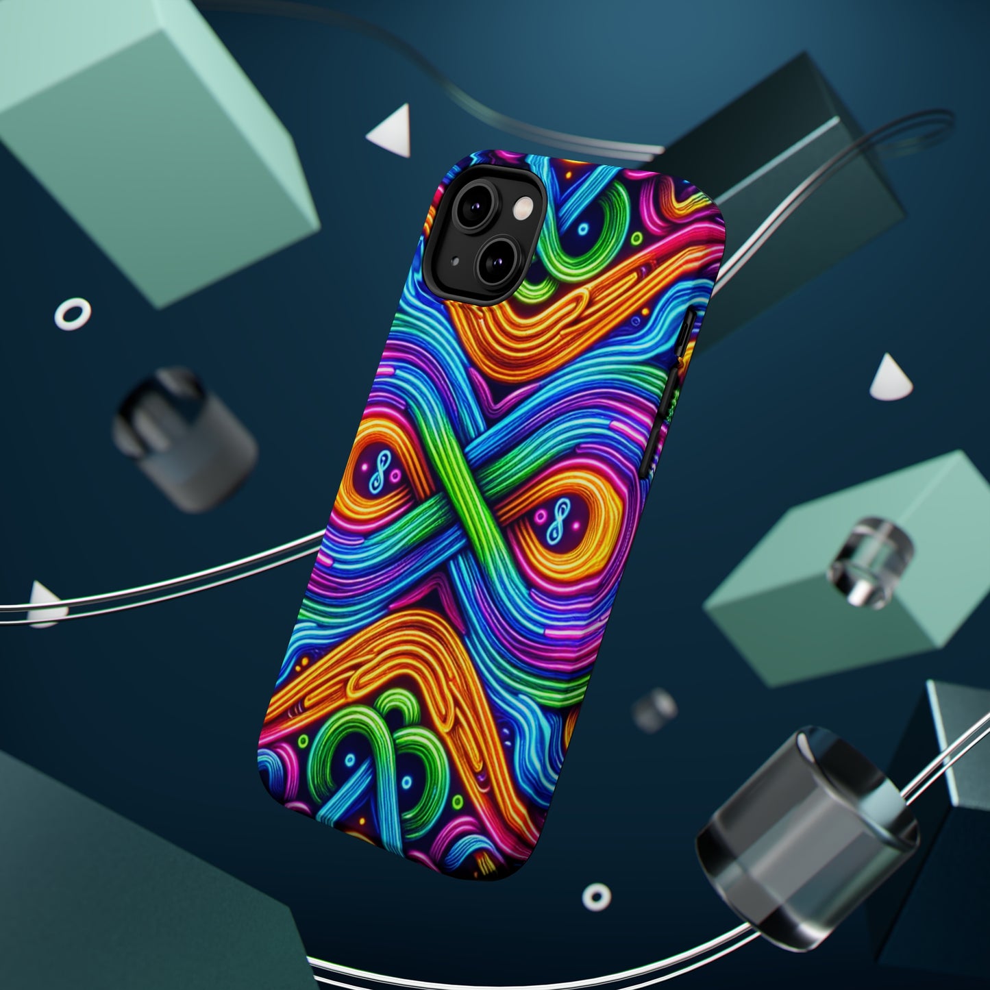 Cosmic Neon Infinity Spectacular. Neon Trippy Infinity Patterns Premium Art Magsafe Magnet Tough IPhone 13 14 15 Pro Plus Max and Mini in Matte and Glossy Phone cases