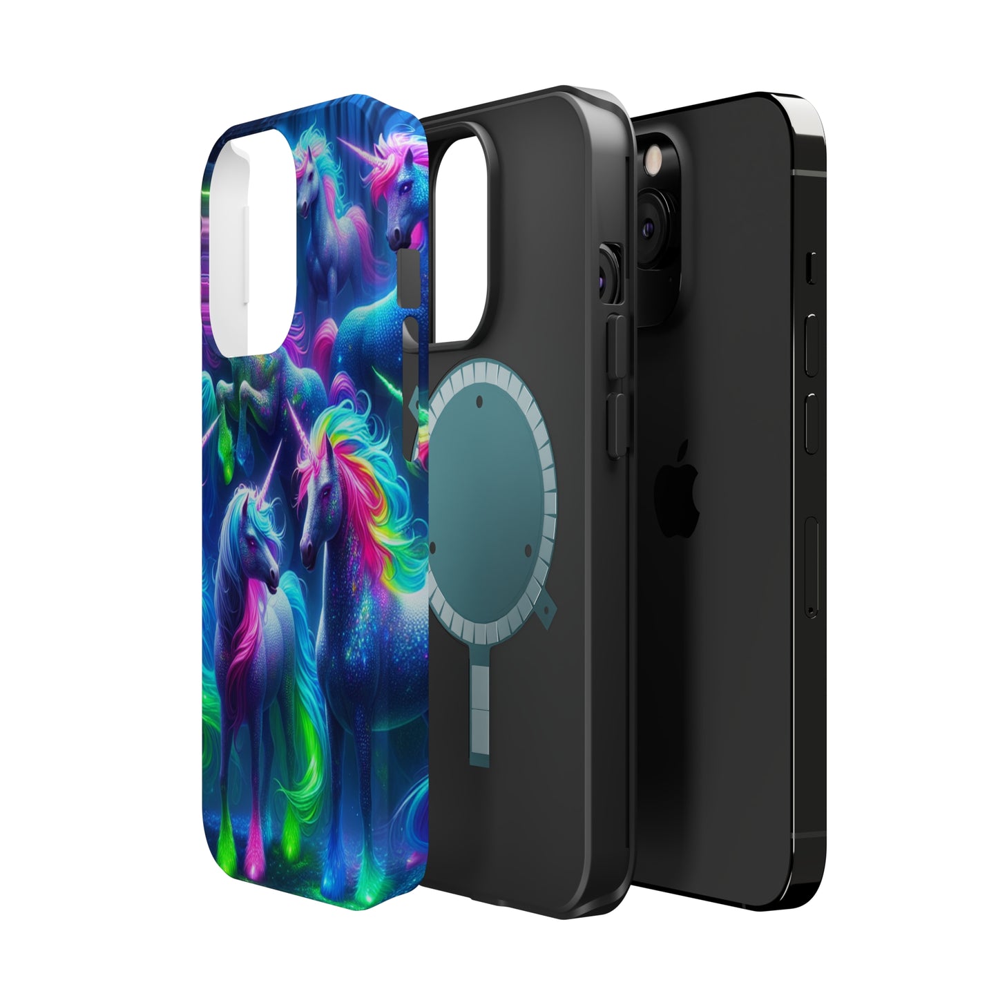 Vivid Dreamscape of Neon Unicorns Neon Unicorns Premium Art Magsafe Magnet Tough IPhone 13 14 15 Pro Plus Max and Mini in Matte and Glossy Phone cases