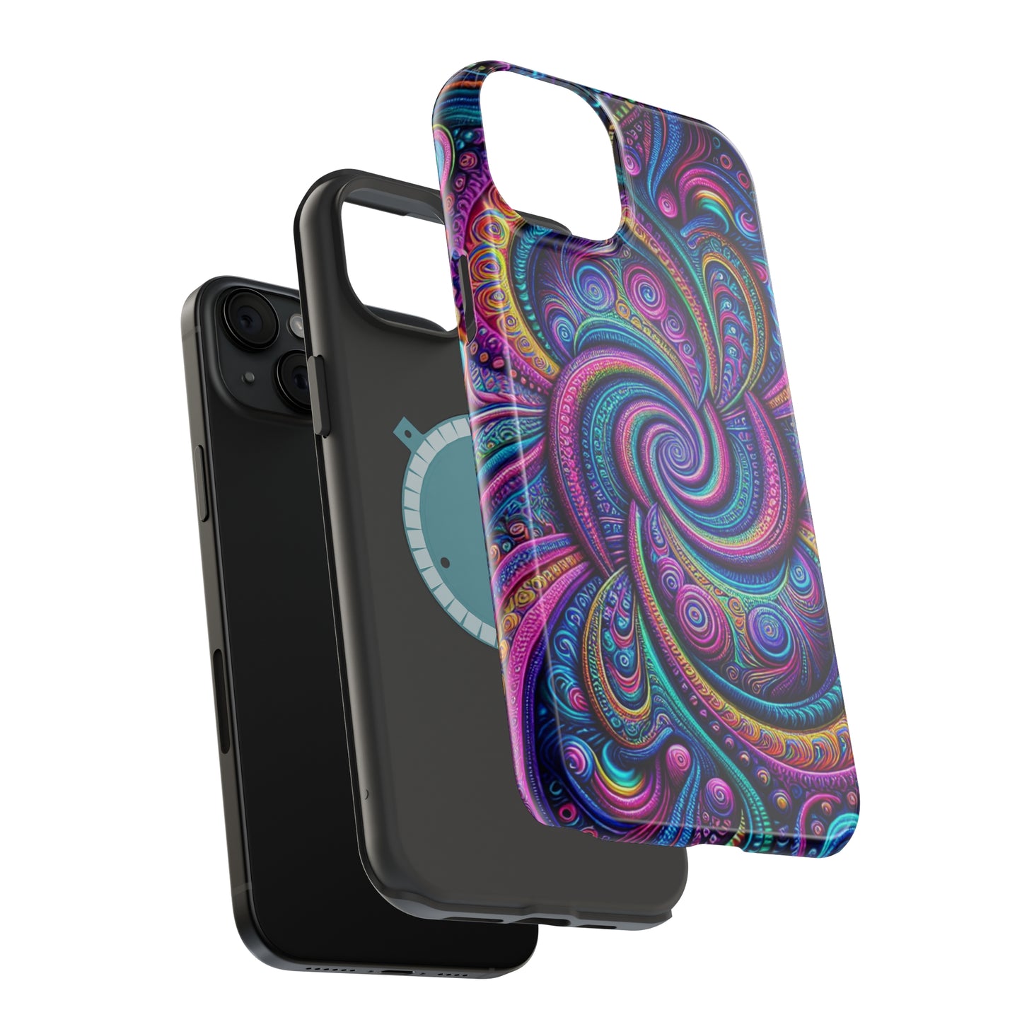 Cosmic Quasar Dreams. Neon Trippy Infinity Patterns Premium Art Magsafe Magnet Tough IPhone 13 14 15 Pro Plus Max and Mini in Matte and Glossy Phone cases