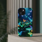 "Neon Meadow" Neon Butterflies and Mushrooms Premium Art Magsafe Magnet Tough IPhone 13 14 15 Pro Plus Max and Mini in Matte and Glossy Phone cases