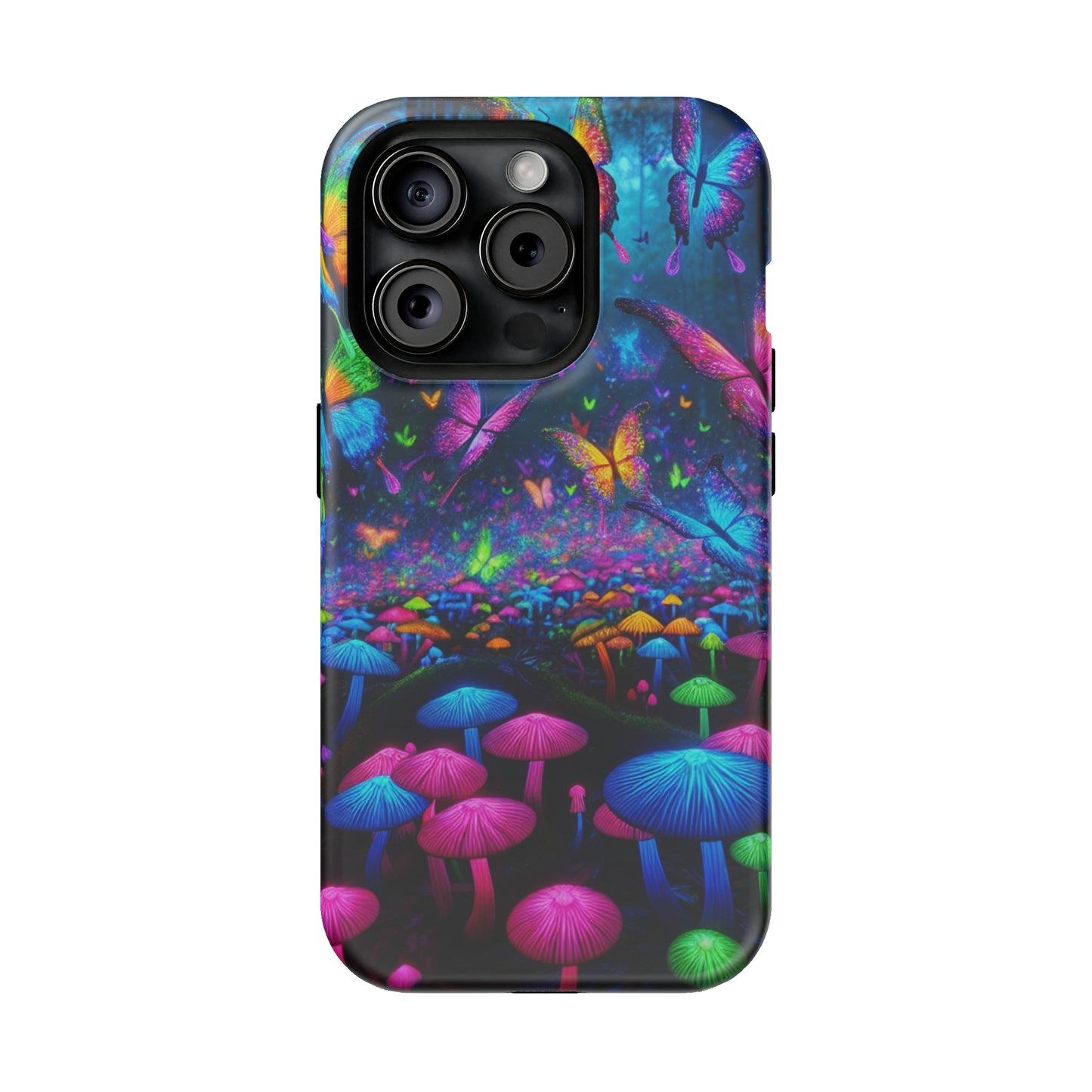 Neon Fruition Neon Butterflies and Mushrooms Premium Art Magsafe Magnet Tough IPhone 13 14 15 Pro Plus Max and Mini in Matte and Glossy Phone cases