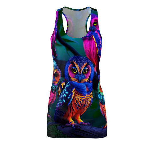 Neon Nocturne. Neon Owls Racerback Dress