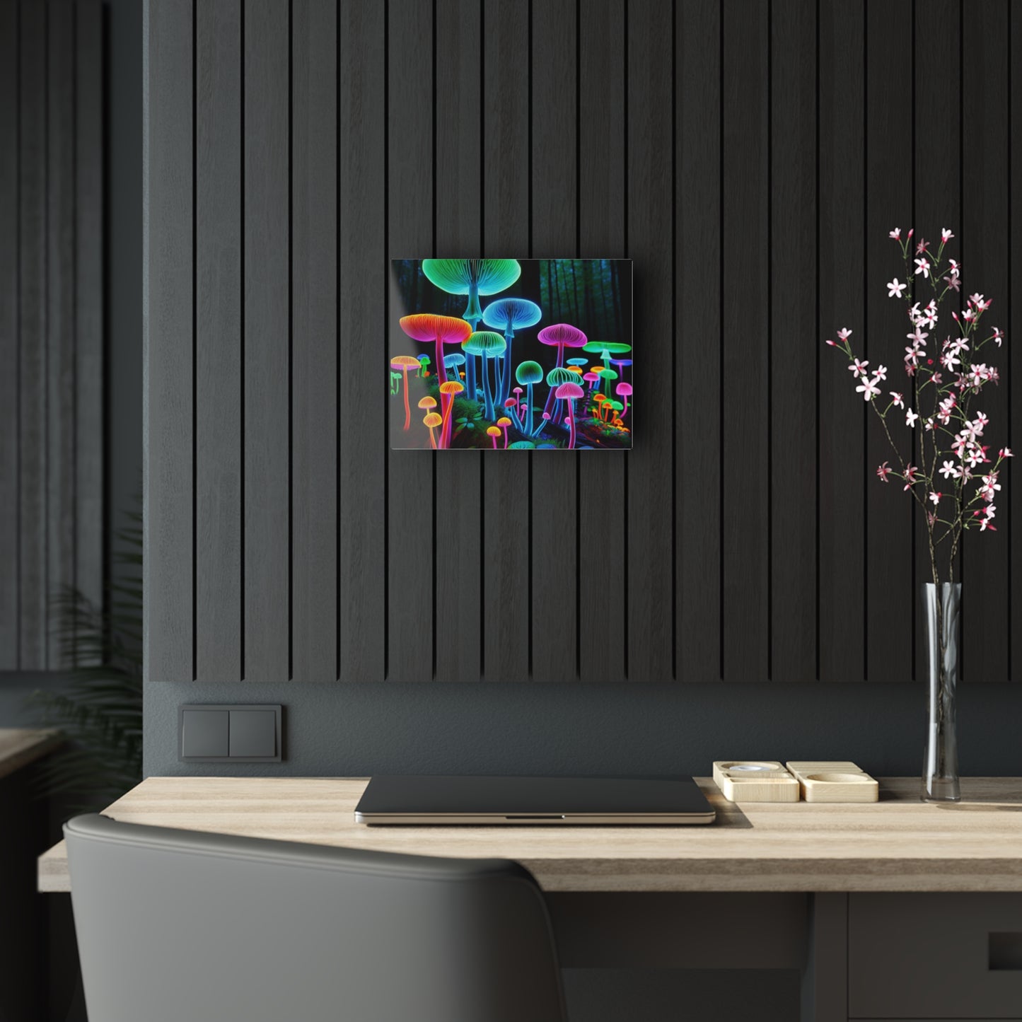 Neon Fungi Glow. Mushrooms 1/4" Glossy Acrylic Art