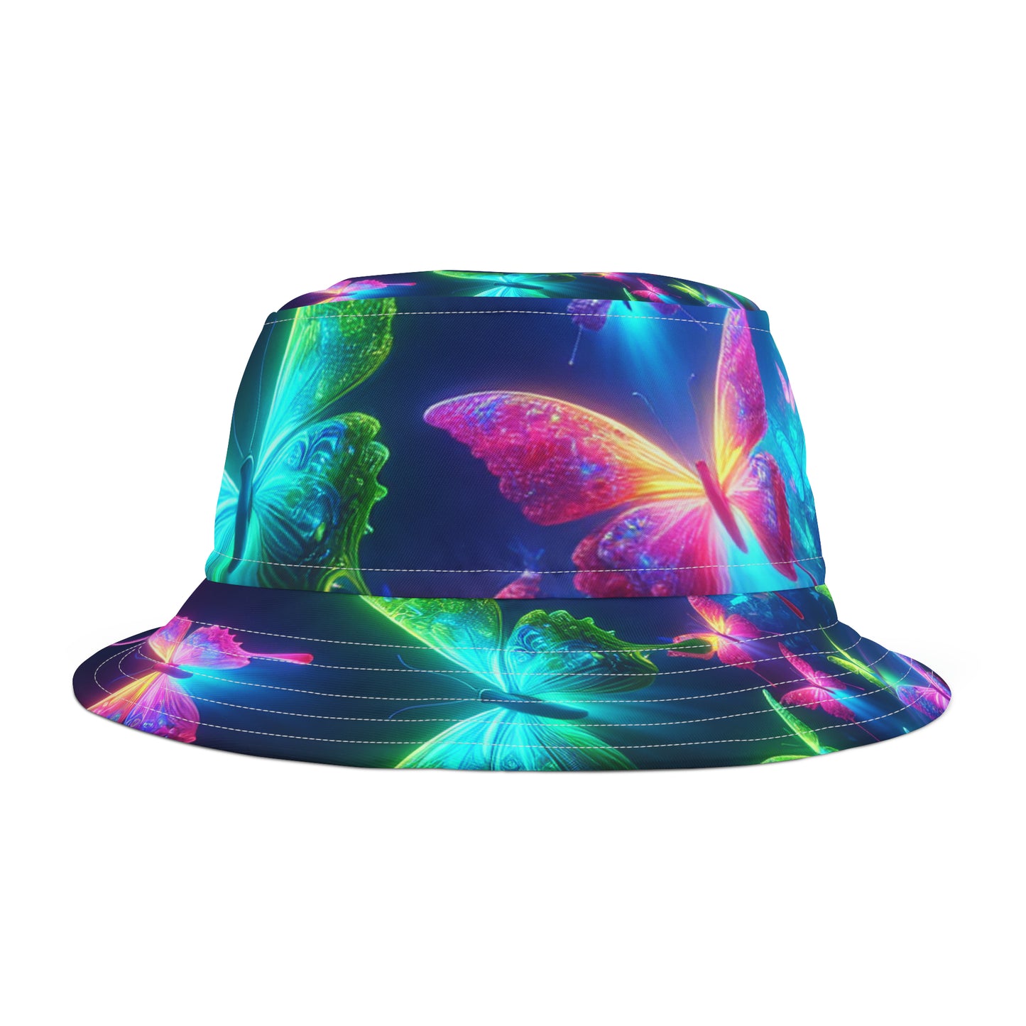 Vivid Electrum Butterflies. Neon Butterflies Bucket Hat