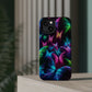 'Euphoria in Neon Flight' Neon Butterflies Premium Art Magsafe Magnet Tough IPhone 13 14 15 Pro Plus Max and Mini in Matte and Glossy Phone cases