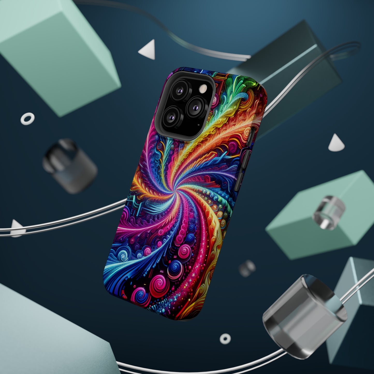 Infinite Neon Ravelry. Neon Trippy Infinity Patterns Premium Art Magsafe Magnet Tough IPhone 13 14 15 Pro Plus Max and Mini in Matte and Glossy Phone cases