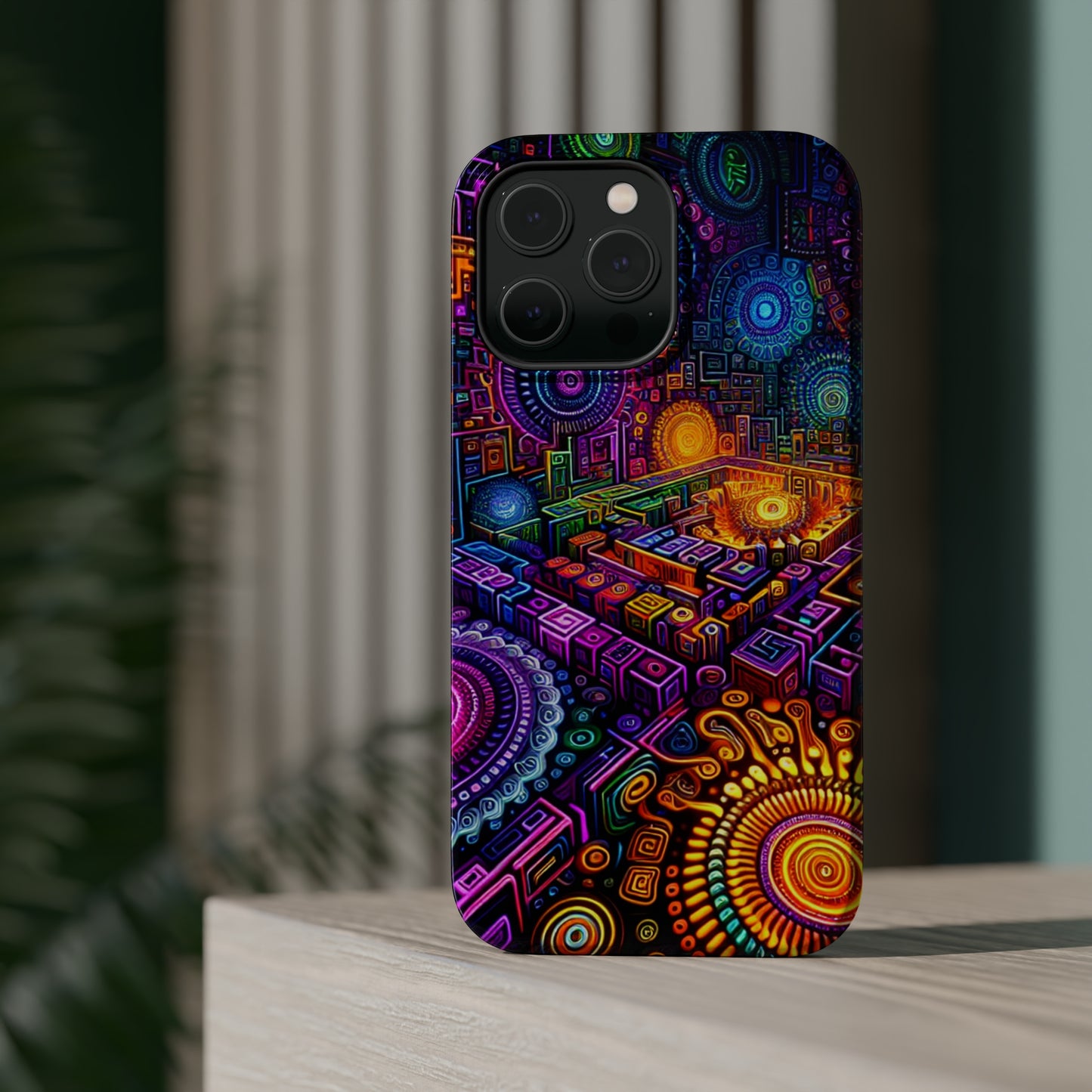 Vivid Voyage of Infinity Neon Splendor. Neon Trippy Infinity Patterns Premium Art Magsafe Magnet Tough IPhone 13 14 15 Pro Plus Max and Mini in Matte and Glossy Phone cases