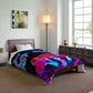 Vivid Neon Dreamscape. Butterflies & Mushrooms Comforter Blanket