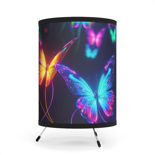 "Vivid Neon Dreams" - NEON Butterflies Art Tripod Lamp