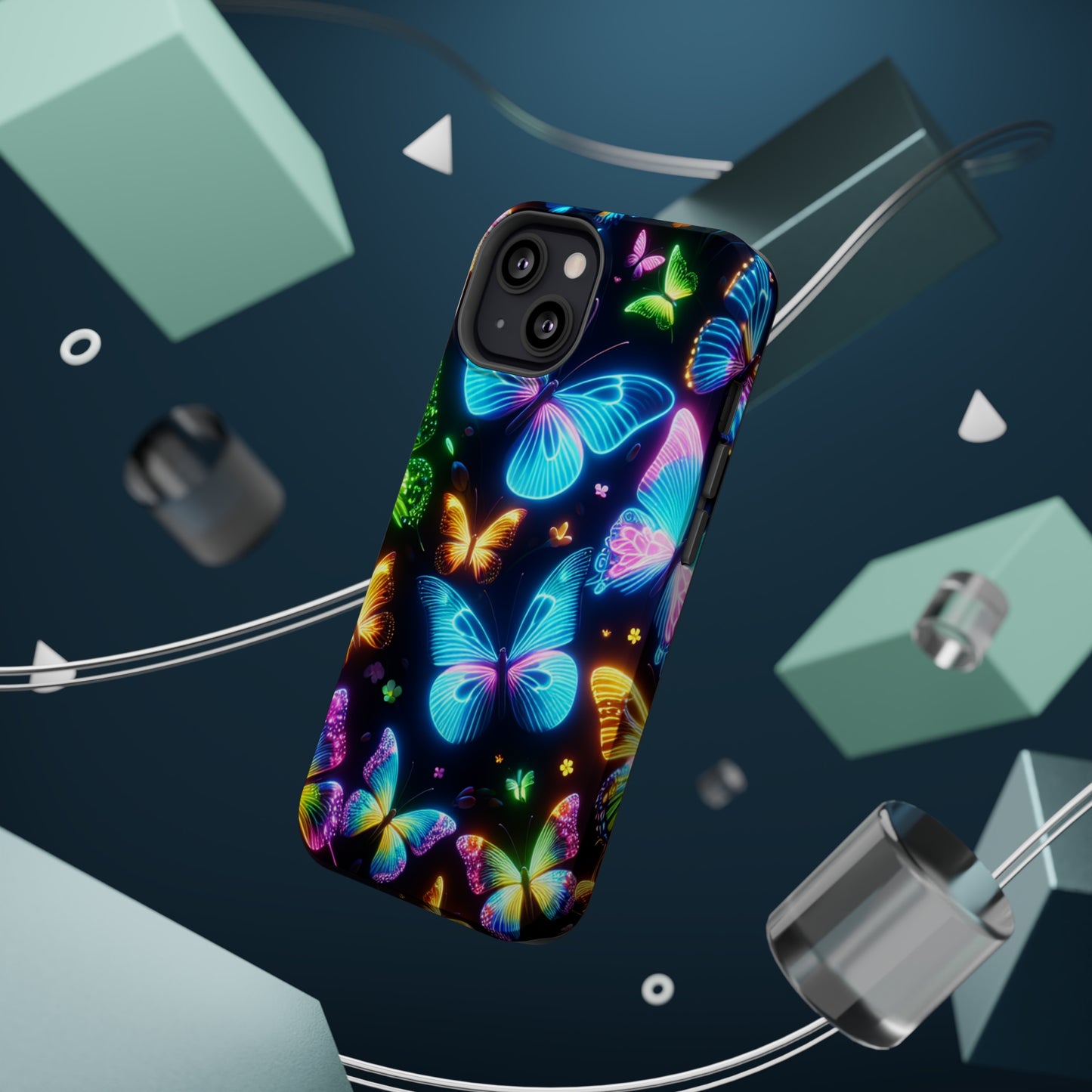 Luminous Butterfly Radiance Neon Butterflies Premium Art Magsafe Magnet Tough IPhone 13 14 15 Pro Plus Max and Mini in Matte and Glossy Phone cases