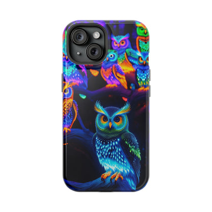 Glowing Neon Clan. Neon Owls Premium Art Magsafe Magnet Tough IPhone 13 14 15 Pro Plus Max and Mini in Matte and Glossy Phone cases