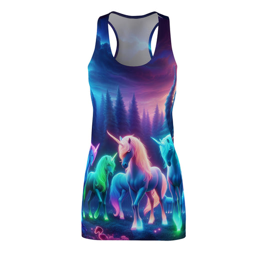 "Neon Rainbow Wishes" Neon Unicorns Racerback Dress