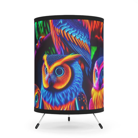"Owl Blaze". - NEON Owls Art Tripod Lamp