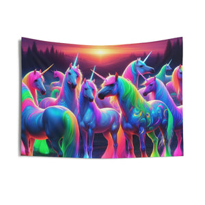 "Neon Enchanted Unicorn Rainbow" NEON Unicorns Art Tapestry