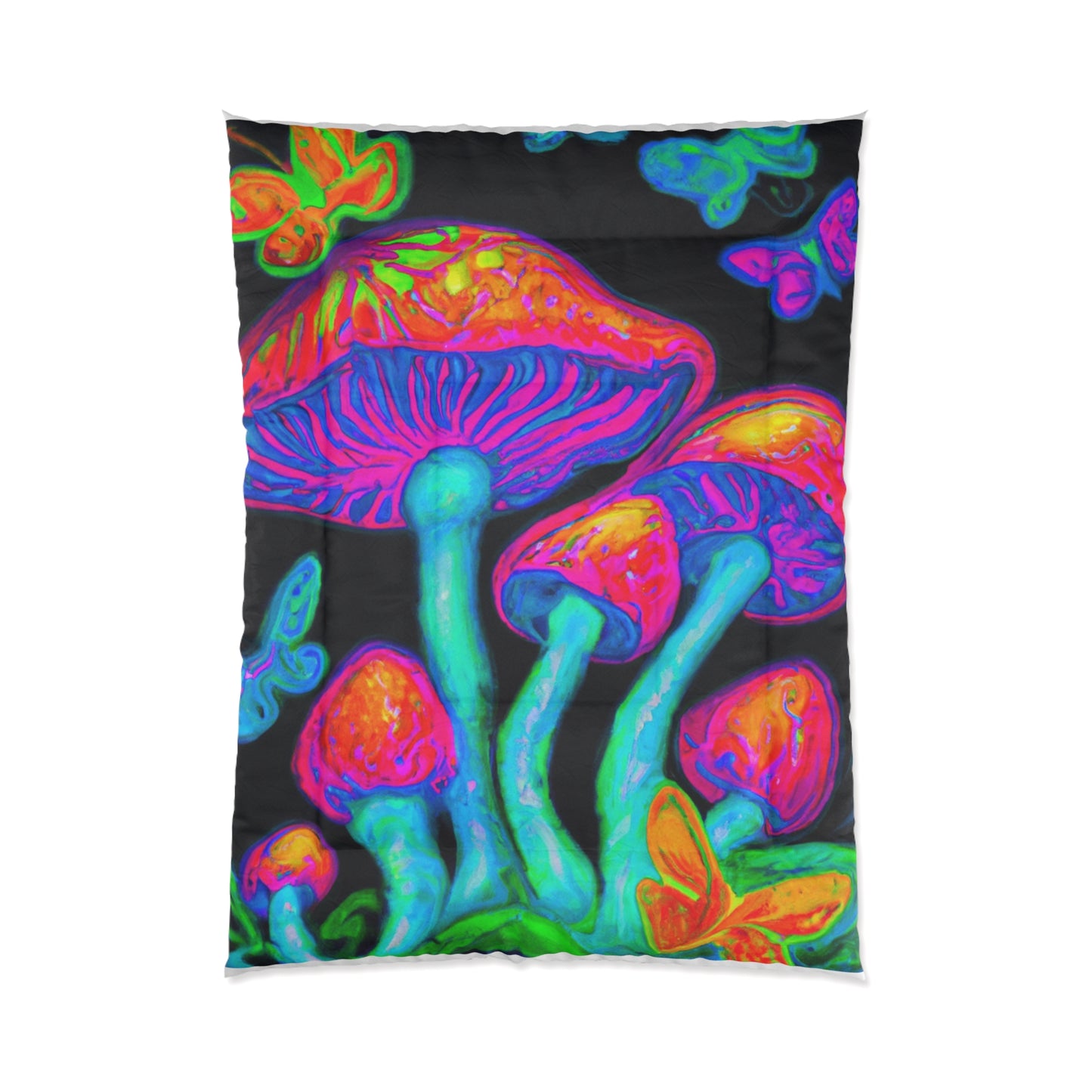 "Neon Luminescence" Butterflies & Mushrooms Comforter Blanket