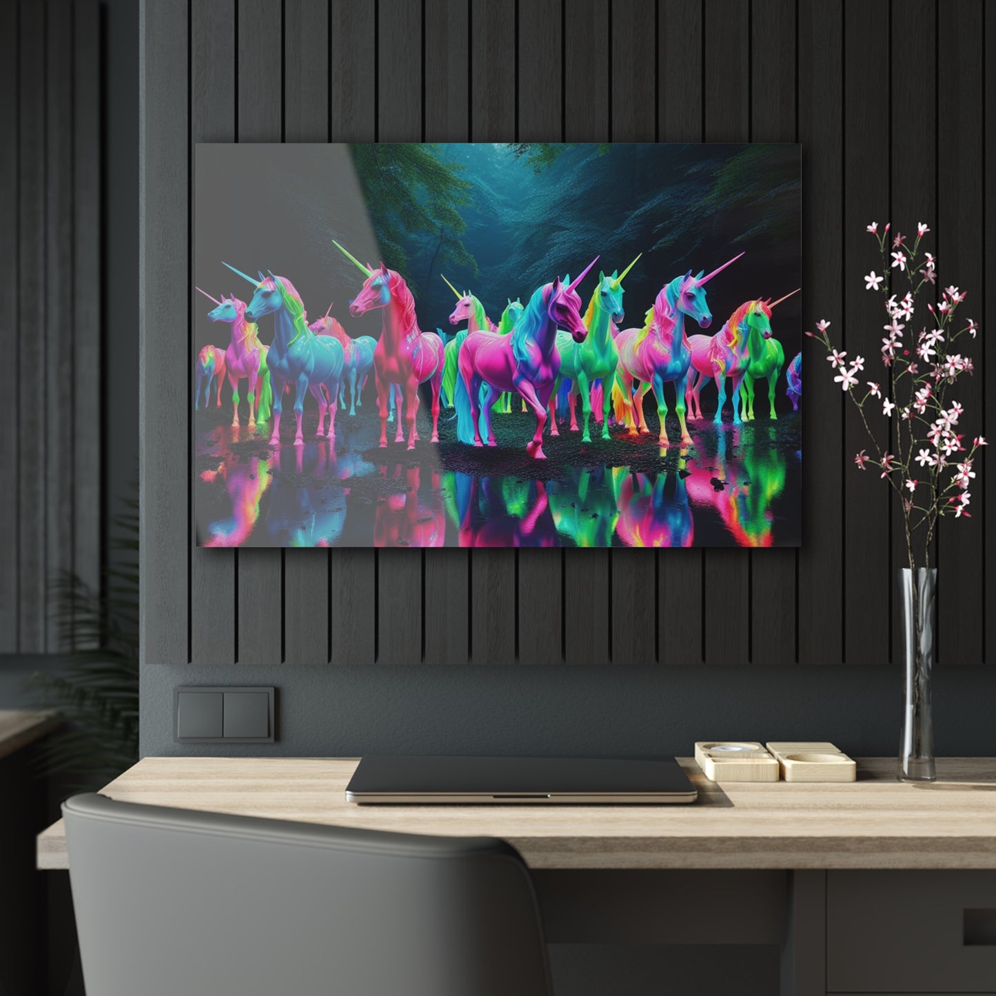 "Fantastical Flash of Unicorns" NEON Unocrons Art 1/4" Glossy Acrylic Art