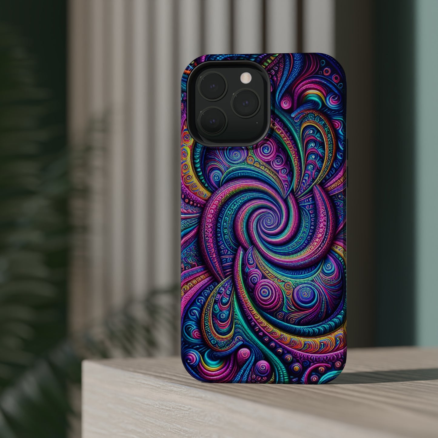 Cosmic Quasar Dreams. Neon Trippy Infinity Patterns Premium Art Magsafe Magnet Tough IPhone 13 14 15 Pro Plus Max and Mini in Matte and Glossy Phone cases