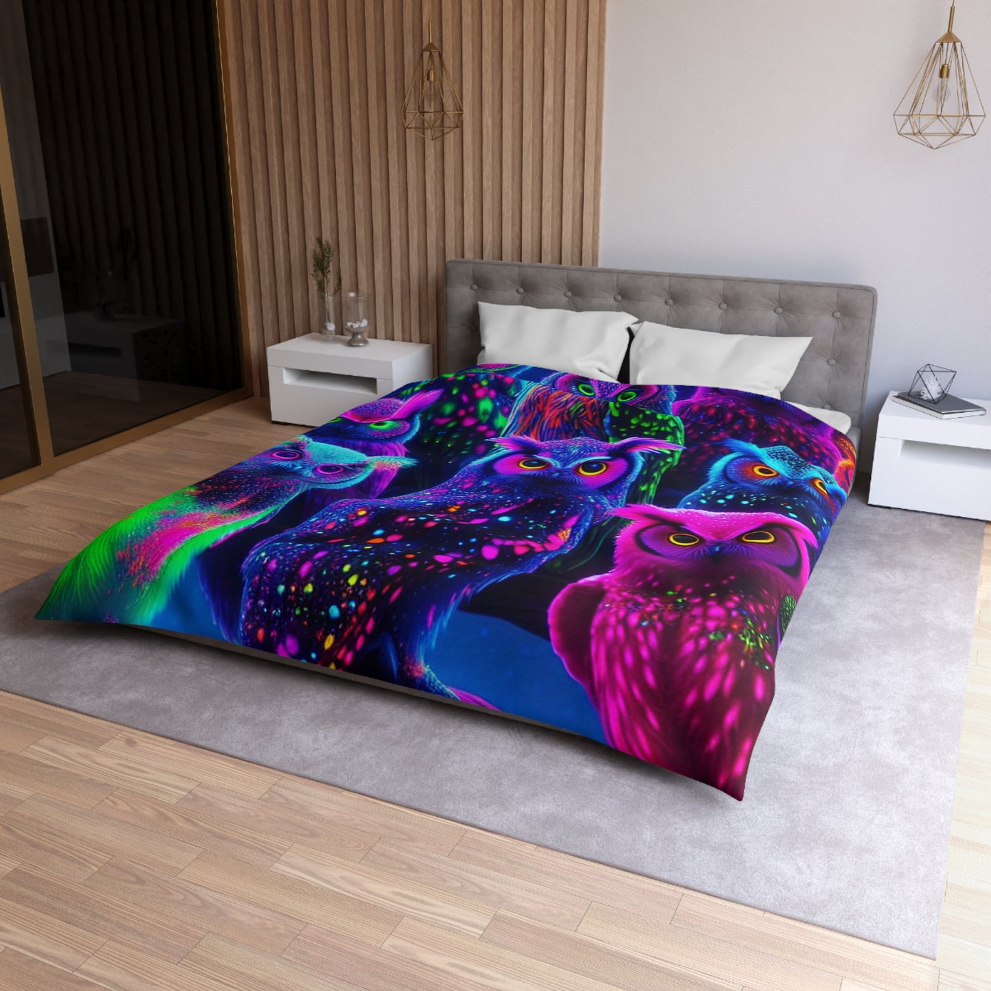 Garrod da Vinci - NEON Owls Microfiber Duvet Cover
