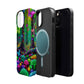 "Neon Garden Symphony". Neon Butterflies and Mushrooms Premium Art Magsafe Magnet Tough IPhone 13 14 15 Pro Plus Max and Mini in Matte and Glossy Phone cases