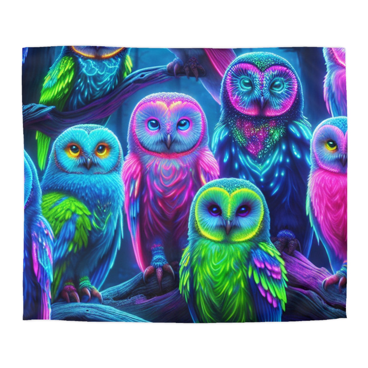 Pietro Guglielmo - NEON Owls Microfiber Duvet Cover