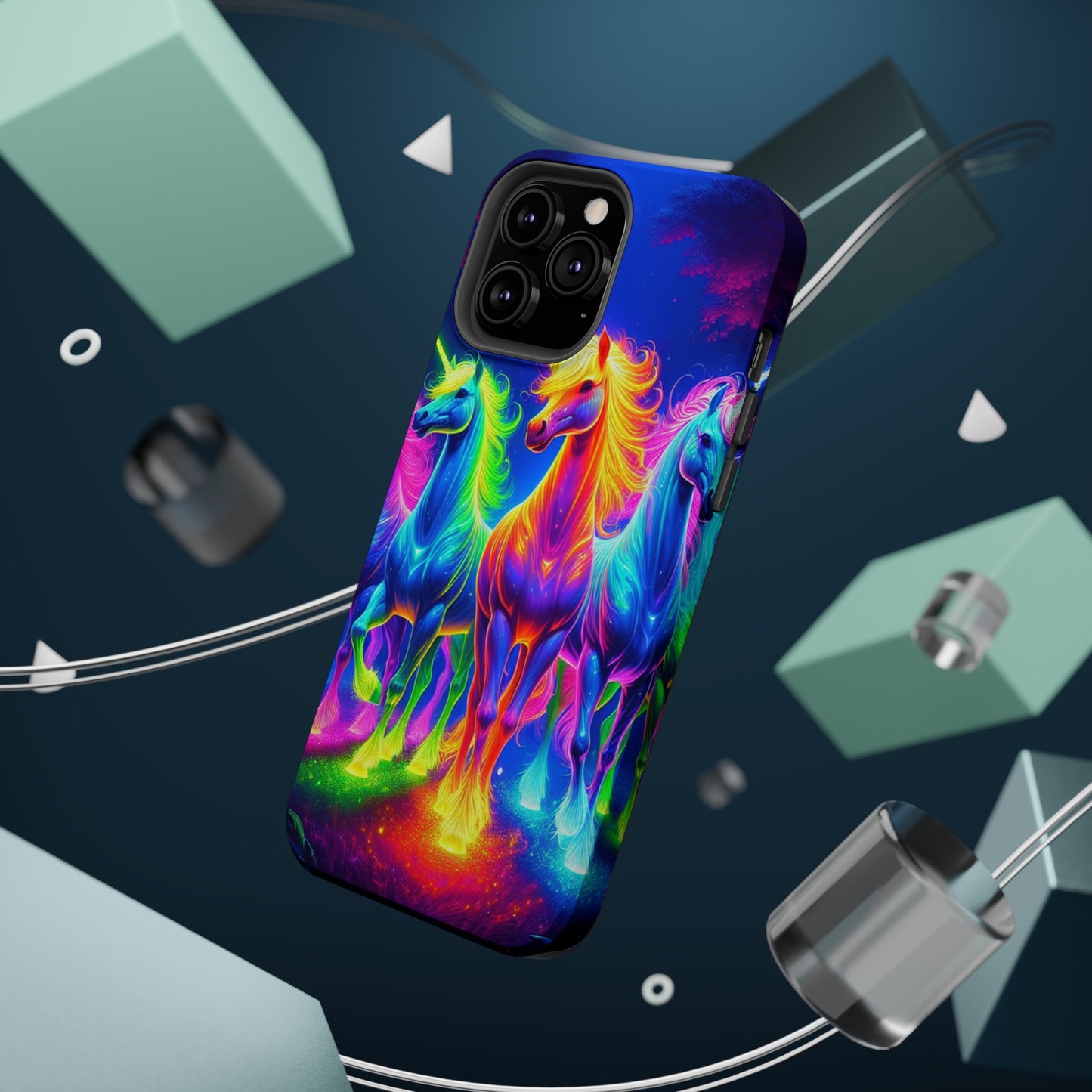 Neon Mystic Magicians Neon Unicorns Premium Art Magsafe Magnet Tough IPhone 13 14 15 Pro Plus Max and Mini in Matte and Glossy Phone cases