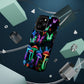 "Neon Burst Wonderland". Neon Butterflies and Mushrooms Premium Art Magsafe Magnet Tough IPhone 13 14 15 Pro Plus Max and Mini in Matte and Glossy Phone cases
