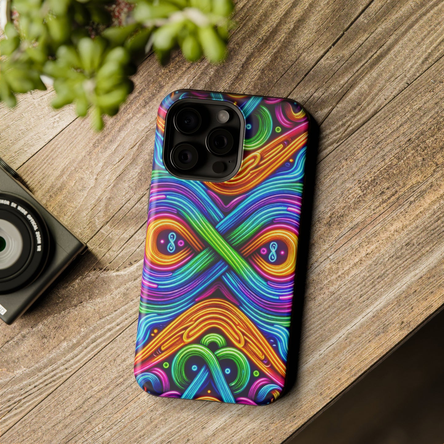 Cosmic Neon Infinity Spectacular. Neon Trippy Infinity Patterns Premium Art Magsafe Magnet Tough IPhone 13 14 15 Pro Plus Max and Mini in Matte and Glossy Phone cases