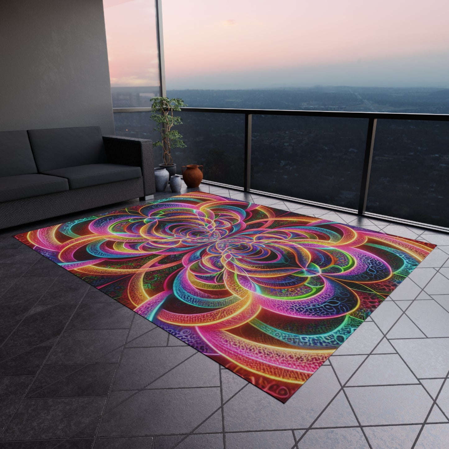 Neon Infinity Splatter-scape. Infinity Patterns Outdoor Rug