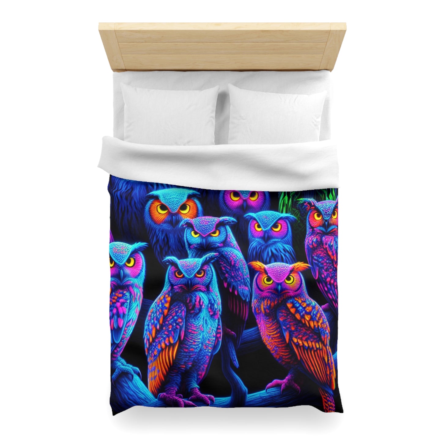 Carlo Gentile - NEON Owls Microfiber Duvet Cover