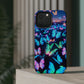"Fantasia of Neon Butterflies" Neon Butterflies Premium Art Magsafe Magnet Tough IPhone 13 14 15 Pro Plus Max and Mini in Matte and Glossy Phone cases