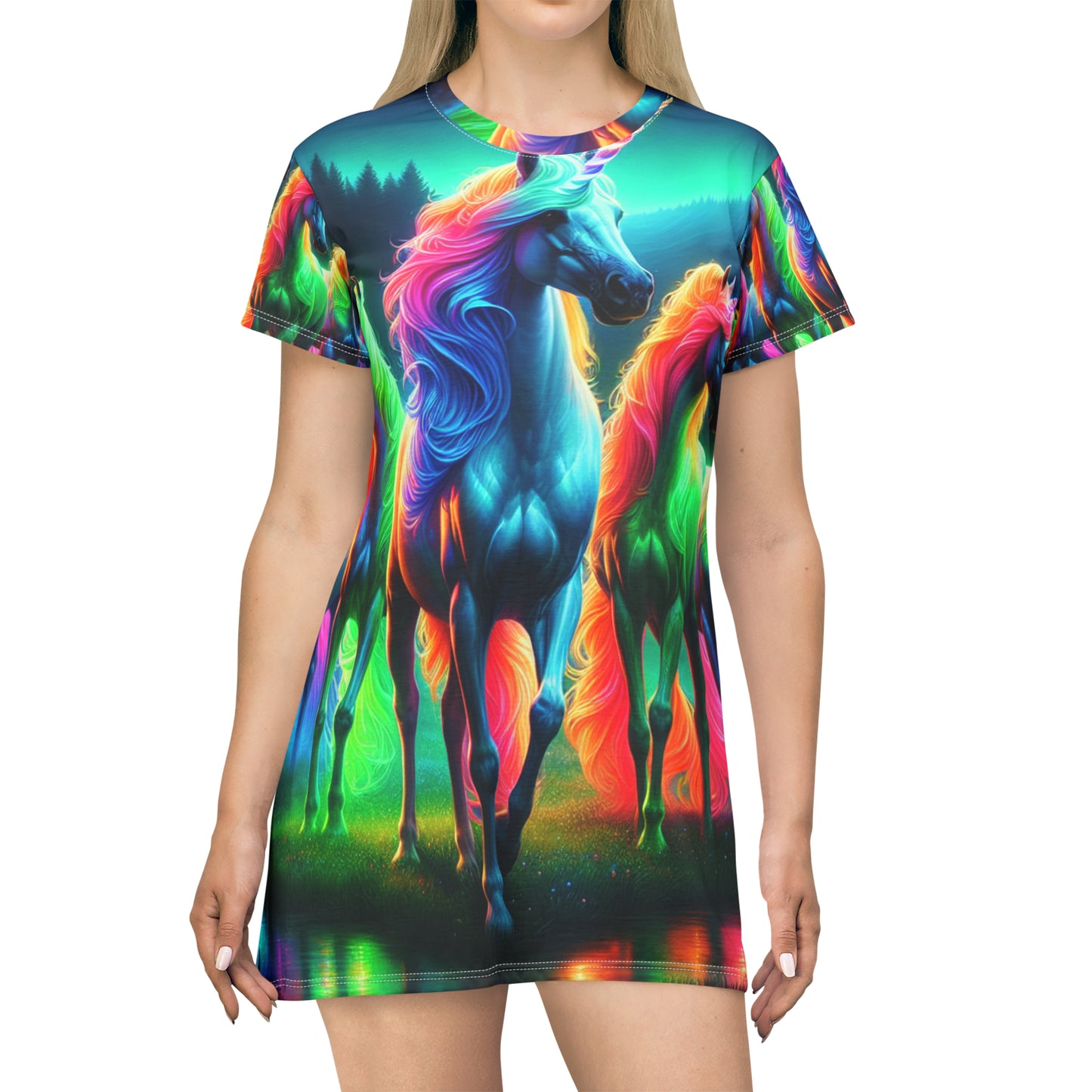 Neon Caster Unicorns. Neon Unicorns Womans T Shirt Dress
