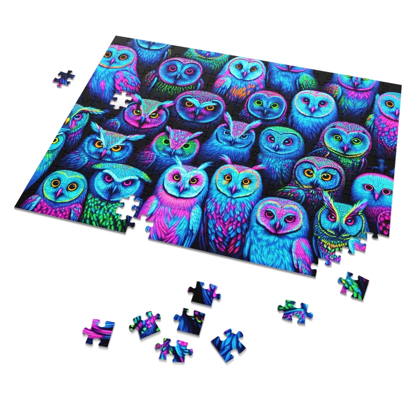 "Neon Nocturnal" - Neon Owls Puzzle 30, 110, 252, and 1000 Pieces