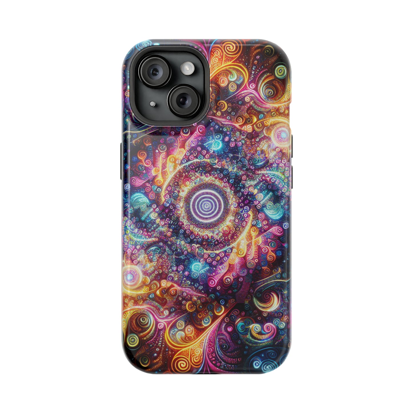 Cosmic Chromatic Mirage. Neon Trippy Infinity Patterns Premium Art Magsafe Magnet Tough IPhone 13 14 15 Pro Plus Max and Mini in Matte and Glossy Phone cases
