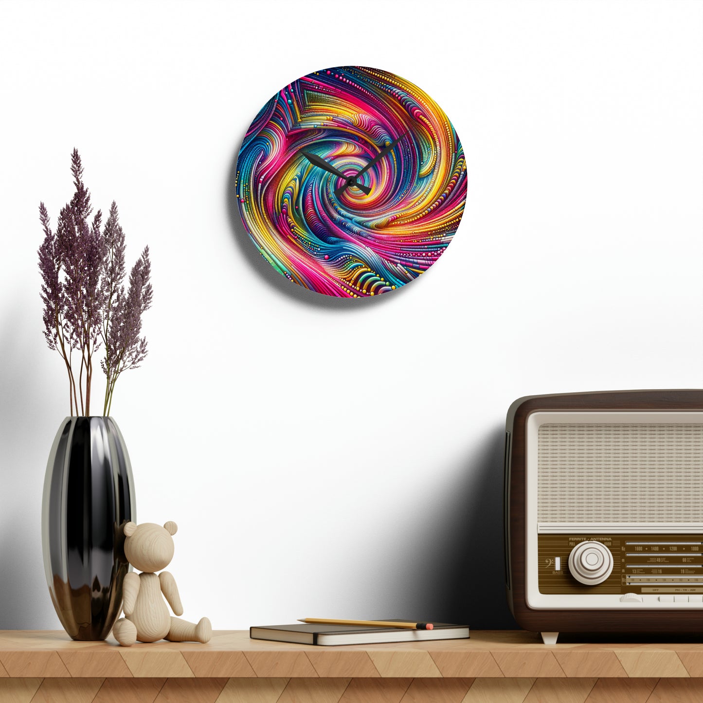 Neon Infinity Vortex Infinity Patterns Art Acrylic Clock