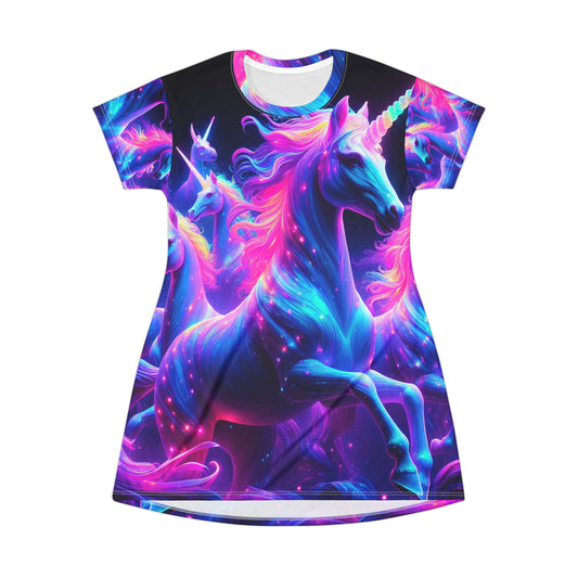 Neon Unicorn Fantasia. Neon Unicorns Womans T Shirt Dress