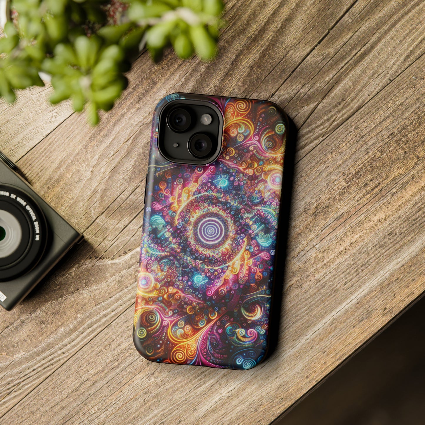 Cosmic Chromatic Mirage. Neon Trippy Infinity Patterns Premium Art Magsafe Magnet Tough IPhone 13 14 15 Pro Plus Max and Mini in Matte and Glossy Phone cases