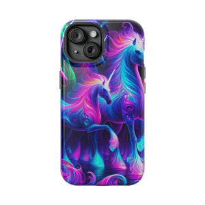 Neon Uniflourish Neon Unicorns Premium Art Magsafe Magnet Tough IPhone 13 14 15 Pro Plus Max and Mini in Matte and Glossy Phone cases