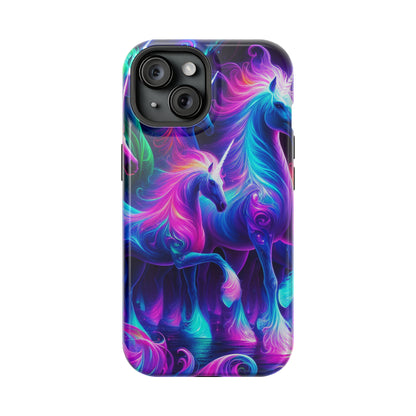 Neon Uniflourish Neon Unicorns Premium Art Magsafe Magnet Tough IPhone 13 14 15 Pro Plus Max and Mini in Matte and Glossy Phone cases