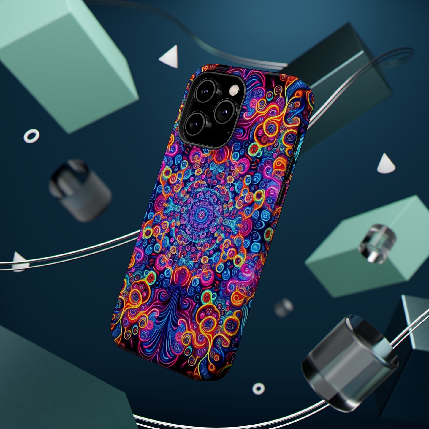 Vibrant Infinity Aurora. Neon Trippy Infinity Patterns Premium Art Magsafe Magnet Tough IPhone 13 14 15 Pro Plus Max and Mini in Matte and Glossy Phone cases