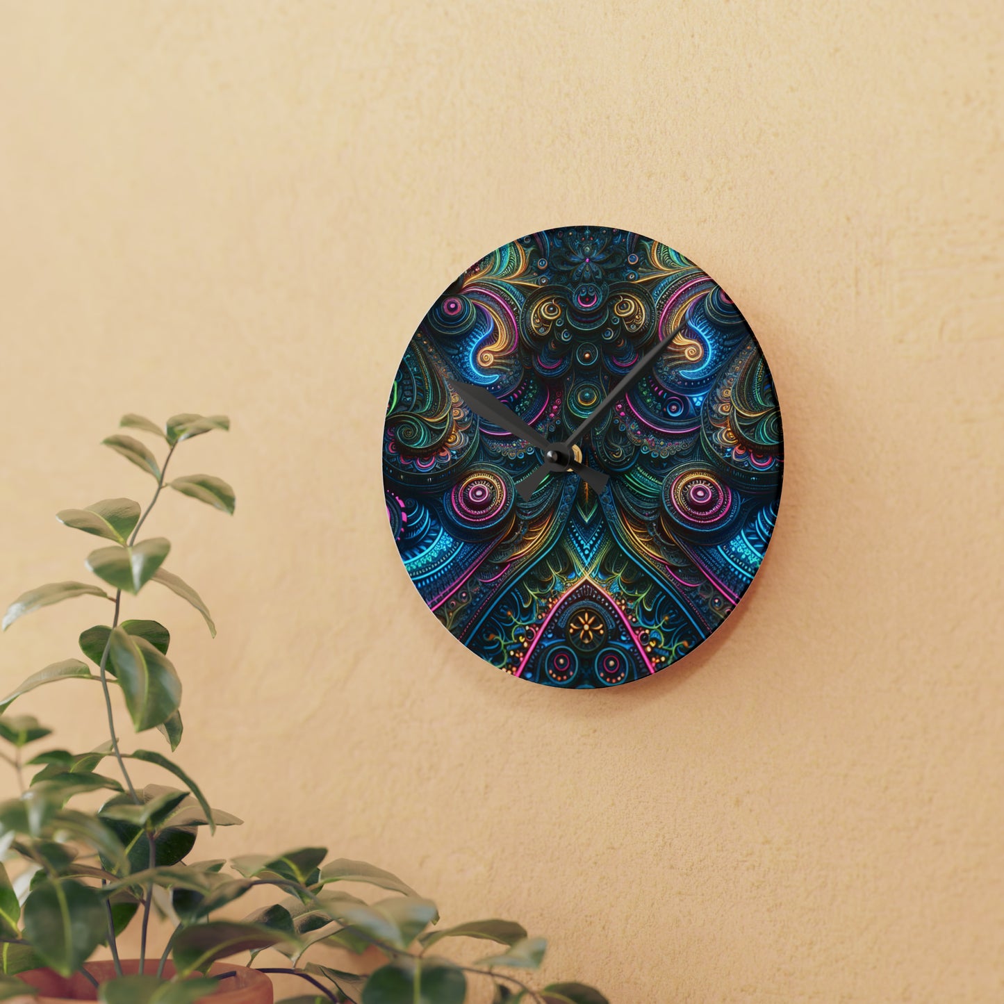 Neon Vortex Infinity Patterns Art Acrylic Clock