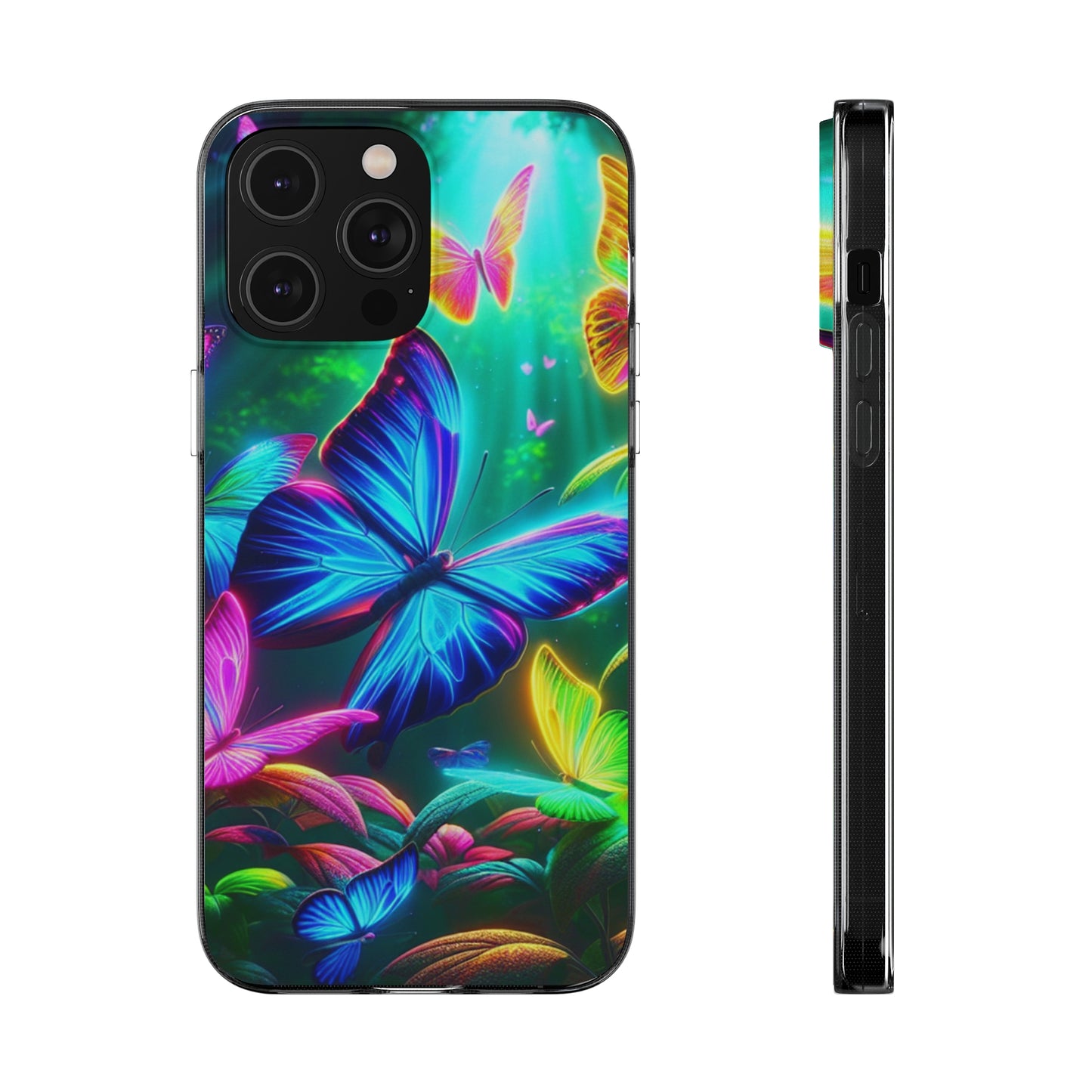 "Vivid Neon Flyaways" NEON Butterflies Art Polycarbonate Phone Case Samsung Galaxy s21 s22 Google Pixel 6 Iphone 11 12 13 14 Pro Max Mini Plus