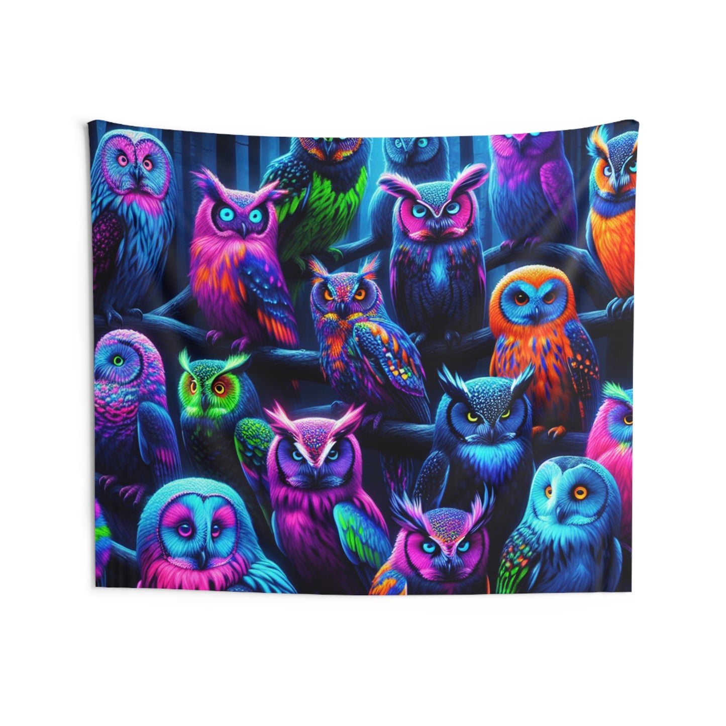 Neon Night Owls NEON Owls Art Tapestry