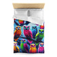 Felipeo da Pintorelli - NEON Owls Microfiber Duvet Cover