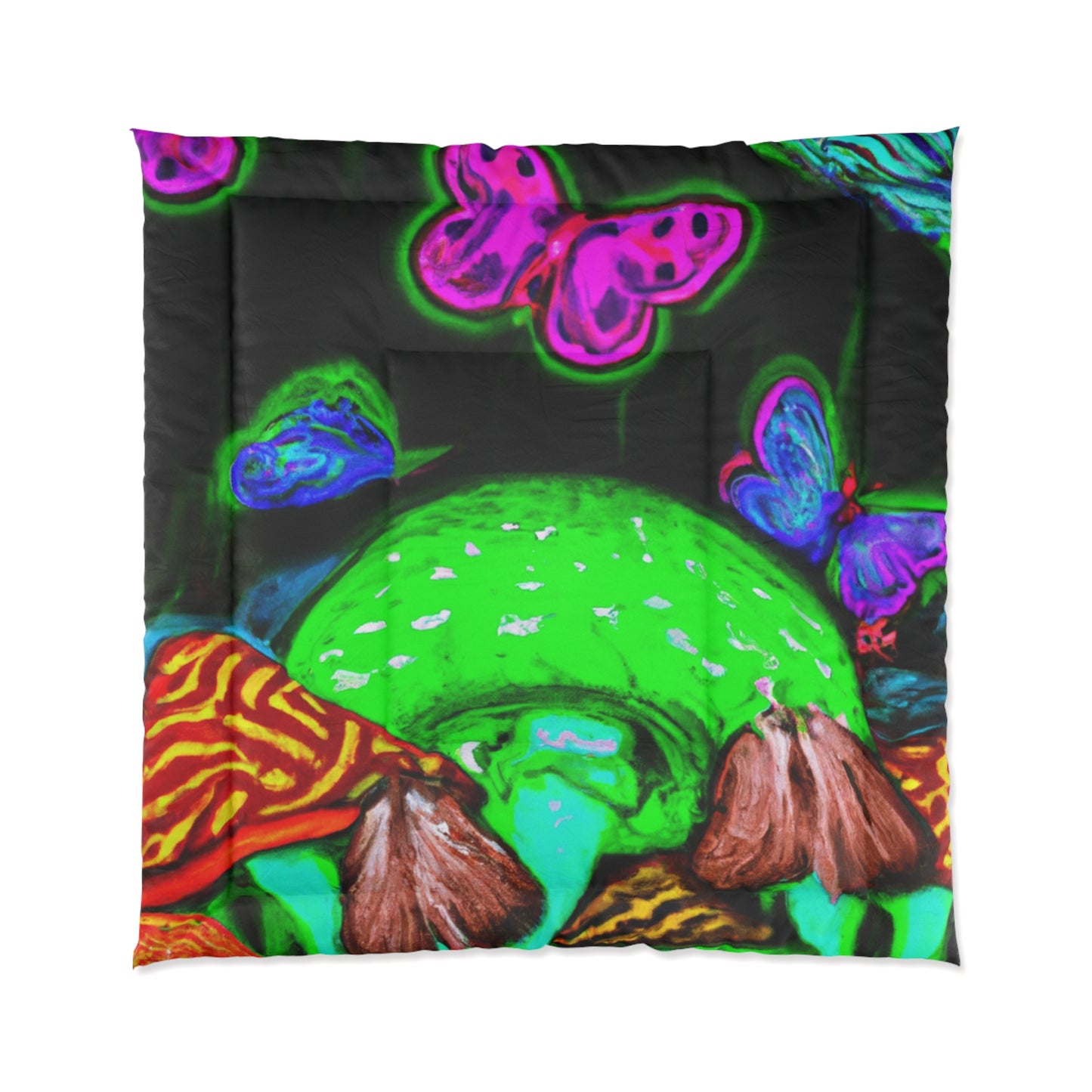 Neon Fantasia. Butterflies & Mushrooms Comforter Blanket