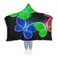 "Neon Flight" - NEON Butterflies Art Hooded Snuggle Blanket